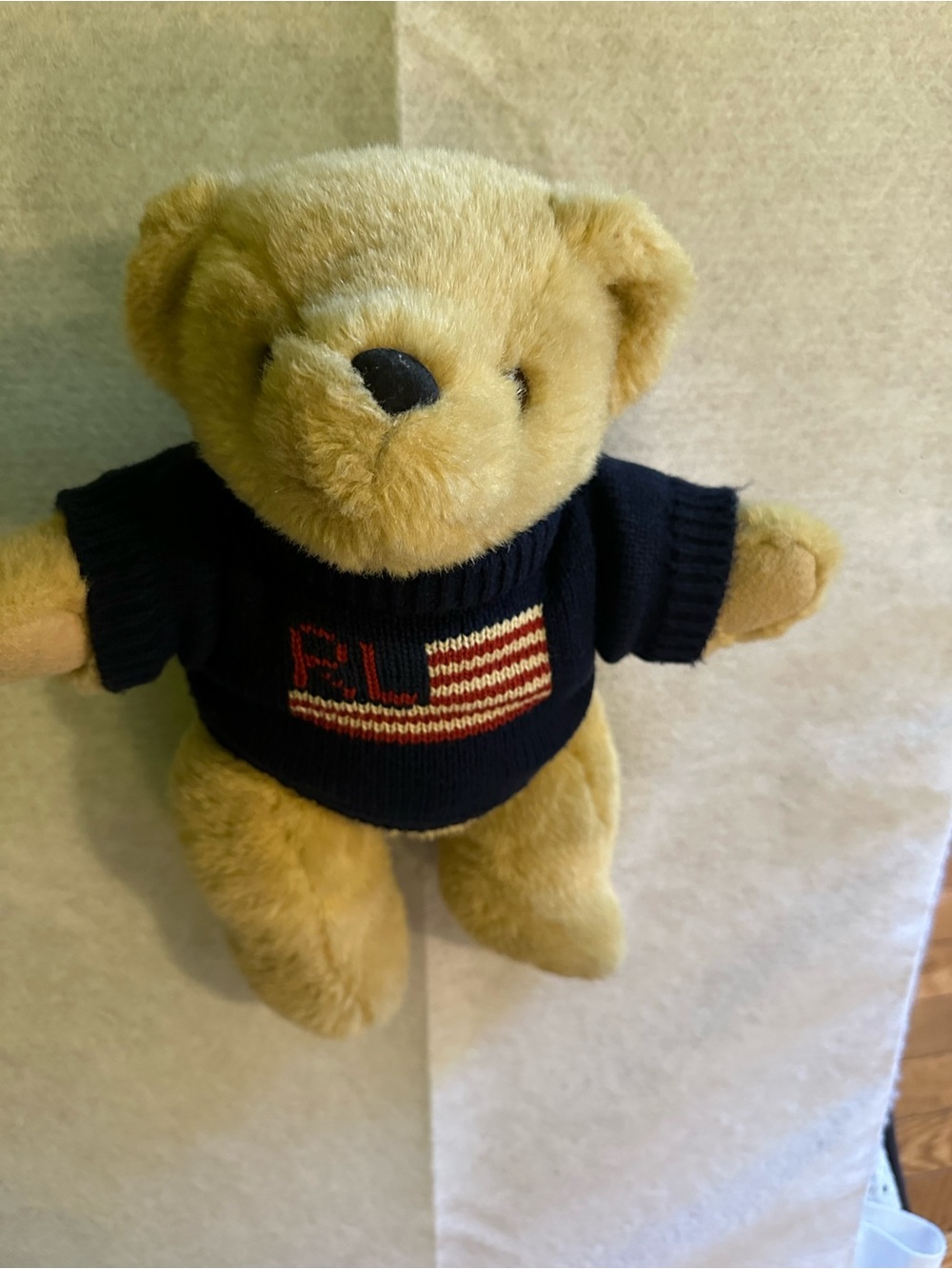 Vintage 1996 Polo Ralph Lauren TeddyBear Jointed Plush Navy USA Flag Sweater 15”